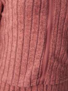 少女休閒立領拉鍊前短外套加長褲套裝 - 淺粉色 - 查看 4