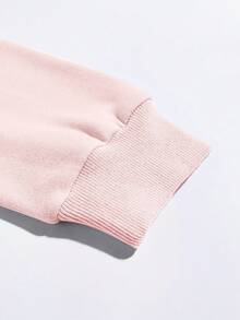 SHEIN EZwear 有帽休閒印花連帽衫 - 粉色 - 查看 4