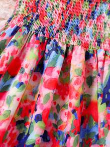 SHEIN Vestido De Niña Preadolescente Con Dobladillo Con Volantes Y Borde Fruncido Con Estampado Floral - Multicolor - Ver 4