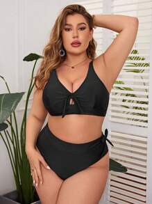 SHEIN Swim Curve Plus Size Women's Strappy Bikini Set Summer Beach - Black - View 3