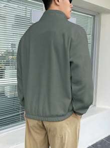 Manfinity Homme Men's Letter Printed Drop Shoulder Loose Fleece Sweatshirt - Grey - View 2