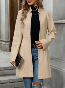 SHEIN LUNE Ladies' Herringbone Woolen Coat - Apricot - View 1