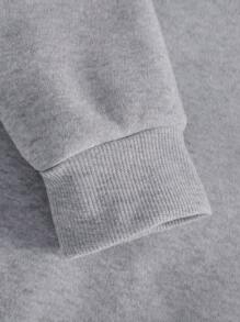 Manfinity Homme 男士休闲两件套 - 圆领长袖文字印花T恤和裤子、男士慢跑套装、男士运动衫和运动裤套装、秋装 - 灰色 - 查看 3