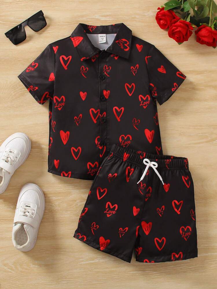 2pcs Young Boys Valentine's Day Outfits