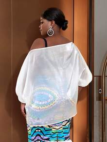 加大號斜肩透視上衣且不帶胸圍 - 白色 - 查看 2