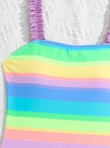 SHEIN Cô gái Tween Khối màu Áo tắm một mảnh Với Camisole Dây đai - Nhiều màu - Xem 4