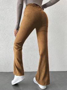 EURMUSE High Waist Drawstring Wide Leg Pants - Coffee Brown - View 3