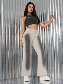 SHEIN EZwear Jeans With Slanted Pockets - Grey - View 4