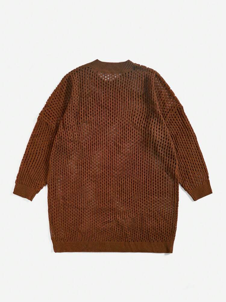 Plus Size Long Sleeve Eyelet Knit Sweater