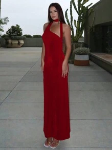 Firerie Sexy Halter Neck Backless High Slit Dress