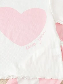 Top cu mânecă scurtă imprimat pentru fetiță drăguță, pantaloni lungi cu model de nor și culoare solidă Set de îmbrăcăminte pentru casă