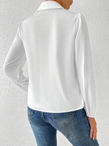 SHEIN Essnce 蕾絲邊修飾長袖襯衫 - 白色 - 查看 2