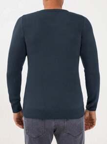 RueChic Men Solid V Neck Jumper - Navy Blue - View 2