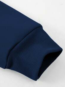 Manfinity Homme Men's Letter Printed Sweatshirt And Sweatpants Casual Two-Piece Set, Men Tracksuit Sets, Men 2 Piece Set Sweats, 2 Piece Set Men Street - Navy Blue - View 5