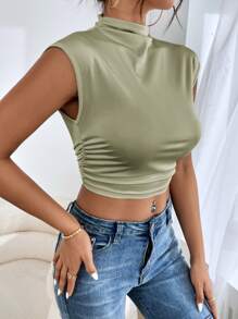 Firerie 夏天用的純色荷葉邊半高圓領背心 - 薄荷綠 - 查看 6