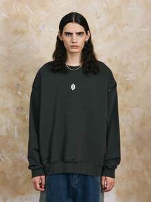 Men's Embroidery Zipper Design Round Neck Sweatshirt - Dark Grey - View 1