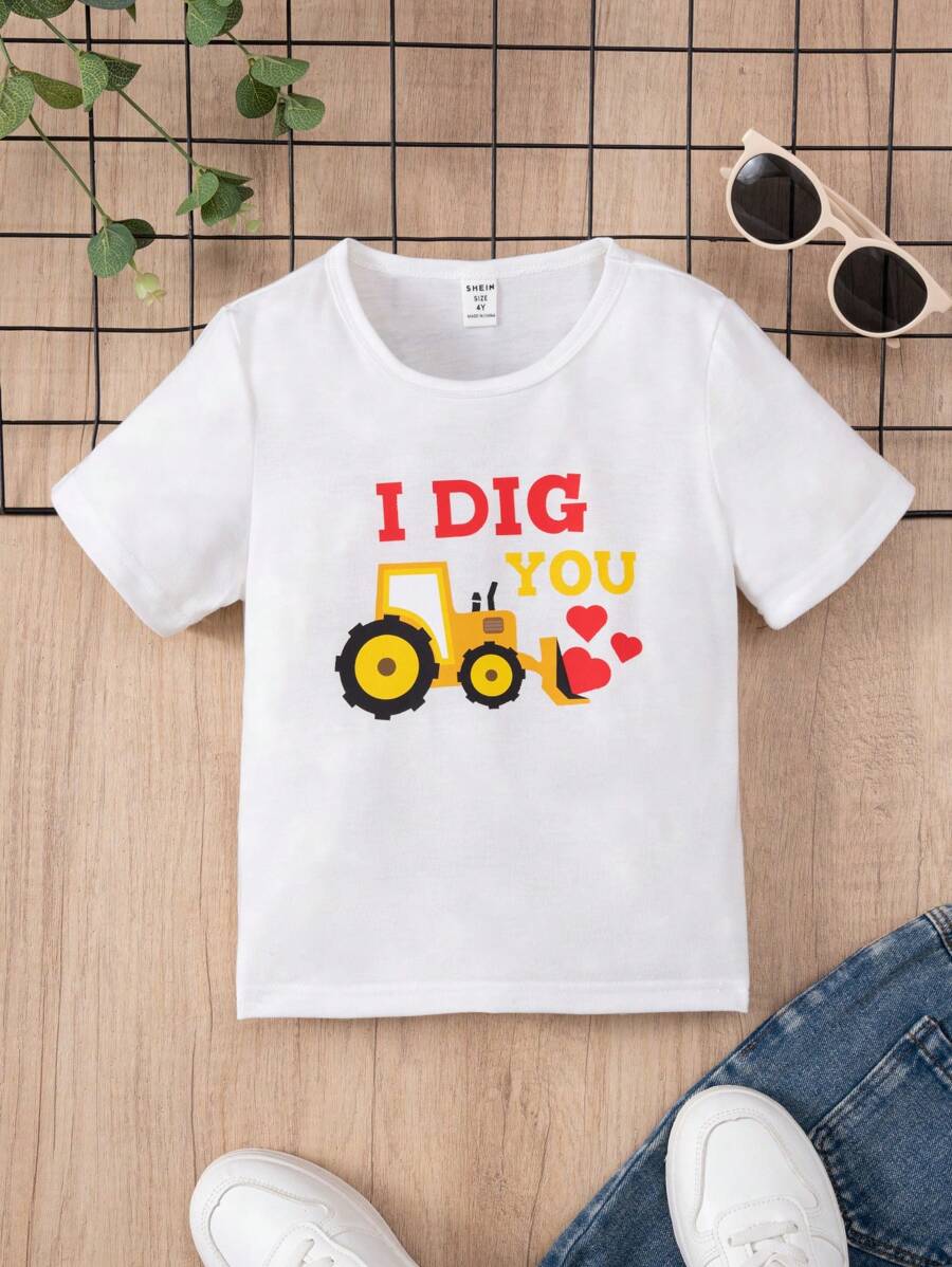 男童卡通印花短袖t恤 - 白色 - 查看 1