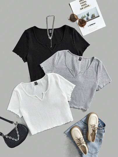 SHEIN EZwear 3 Pcs/Set Plus Size Women's Short Sleeve T-Shirt