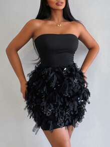 Allurite Women's Strapless Ruffles Dress - Black - View 1