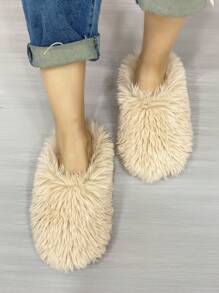 女士秋冬季蓬松软底拖鞋，温暖轻便的室内卧室拖鞋 - 卡其色 - 查看 4