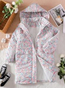 SHEIN Tween Girl Thickened Hooded Padded Coat With Pattern
