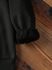 SHEIN LUNE 1件寬鬆風格帶口號印花的連帽上衣 - 黑色 - 查看 5