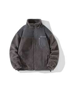 Men's Winter Casual Padded Coat With Letter Print And Zipper Front - Grey - View 1