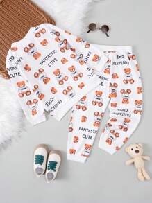 SHEIN Toddler Boys' Cartoon Printed Zip-Front Jacket And Pants Set - White - View 2