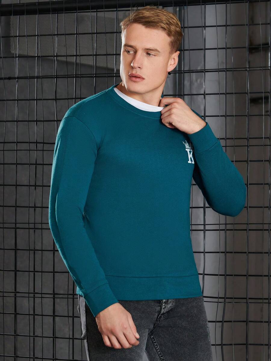 RueChic Men'S Crown & Letter Print Long Sleeve Sweatshirt - Blue - View 1