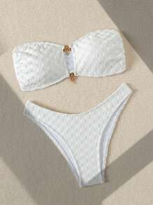 SHEIN Swim Women's Solid Color Bikini Set Wedding Summer Beach - White - View 5