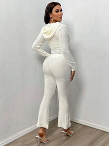 Zolique Frauen Reißverschluss Front Kapuze Cardigan Und Pullover Hose Set