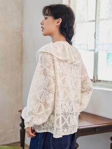 FRIFUL 女式荷葉邊燈籠袖襯衫 - 白色 - 查看 2