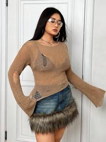 SHEIN ICON Plus Size Women's Round Neck Long Sleeve Sweater Pullover