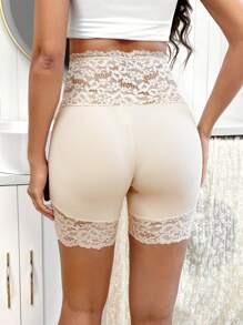 SHEIN Privé Lace Patchwork High Waisted Leggings - Apricot - View 2