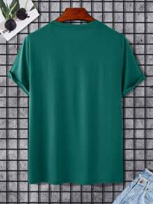 Manfinity Homme 男士圓領印花t恤 - 墨綠色 - 查看 2