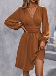 SHEIN Clasi 交叉領口花燭袖裙 - 亮橙色 - 查看 6