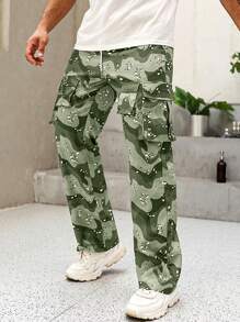 Manfinity EMRG Loose Fit Men's Leopard Print Cargo Pants With Drawstring Waist - Multicolor - View 7