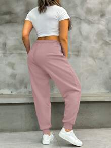 INAWLY Plus Size Solid Color Drawstring Waist Sweatpants Graduation,Back To School Outfits,Graduation,Teacher Outfits For Women,Back To School Fall Cloth For Women - Dusty Pink - View 2