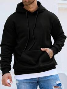 Manfinity Hypemode Men Plus Letter Graphic Kangaroo Pocket Drawstring Hoodie