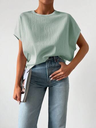 Solid Batwing Sleeve Blouse