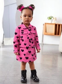 SHEIN 嬰兒女孩休閒愛心圖案長袖上衣搭配彈性腰裙套裝