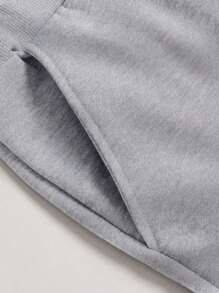 Manfinity Homme 男士休闲两件套 - 圆领长袖文字印花T恤和裤子、男士慢跑套装、男士运动衫和运动裤套装、秋装 - 灰色 - 查看 4