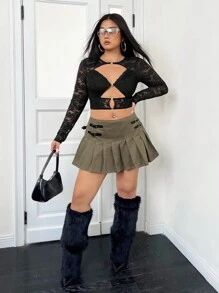 SHEIN X MariajoseGi SHEIN ICON Rozmiar Plus Wgłębić Detal Sznurówka Przycięte Topy