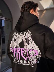 Manfinity RebelGame 男士加大尺碼寬鬆骷髏印花針織休閒連帽衫