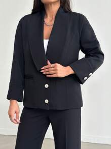 EURMUSE Single-Breasted Casual Blazer With Shawl Collar - Black - View 3