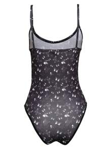 蝴蝶印花連體衣 - 黑色 - 查看 2