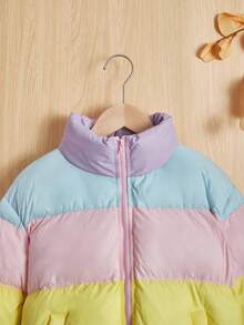 SHEIN 女童休閒加厚外套,色塊立領和寬鬆剪裁 - 彩色 - 查看 4