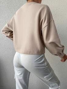 EURMUSE Women's Casual Slogan Print Crew Neck Sweatshirt, Autumn/Winter - Beige - View 2