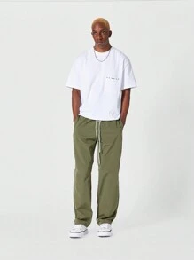 SUMWON 直筒尼龙慢跑裤，配松紧腰带 - 軍綠色 - 查看 3