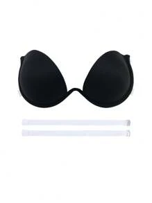 Strapless Bra With Transparent Shoulder Straps And Back - Black - View 7